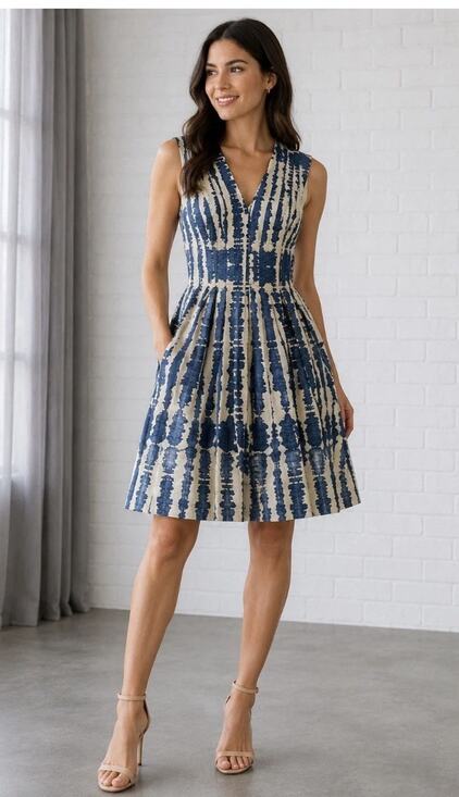 Banana Republic Dresses & Skirts - Banana Republic BR Women’s Blue Ivory Abstract Print Fit & Flare Dress Size 0